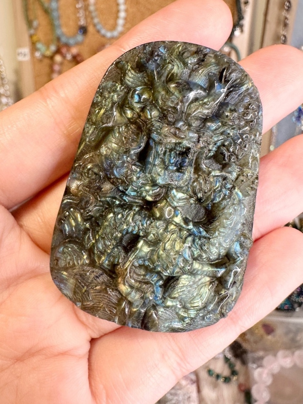 Labradorite Dragon Pendant 2×1.×0.38 inches